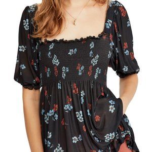 Free People | Delta Dawn Smocked Floral Top Black
